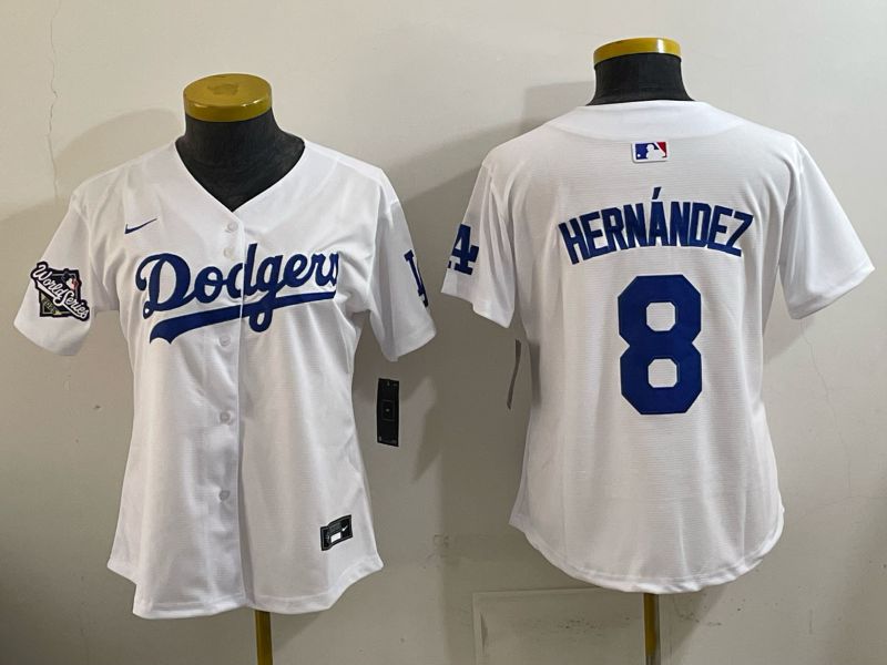 Women 2026 Nike Los Angeles Dodgers #8 Hernandez White Game MLB Jersey 05